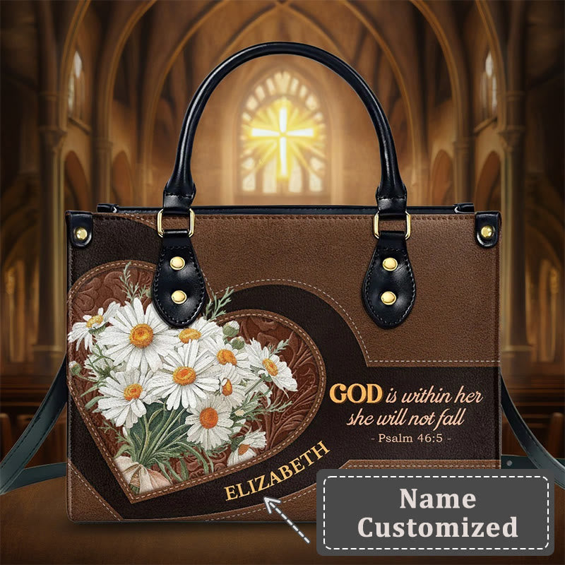 Christianartworkshop Psalm 46:5 Inspired Personalized Leather Handbag with Daisies & Heart Design - L - Name Customized - image 7