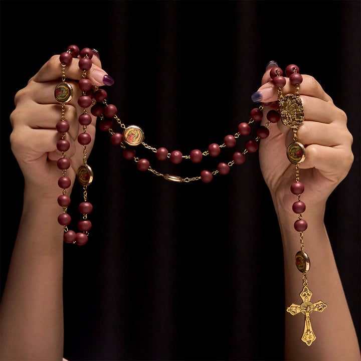 Christianartworkshop Our Lady of Guadalupe Bead Burgundy Elegance Rosary with Fatima Medal - image 1