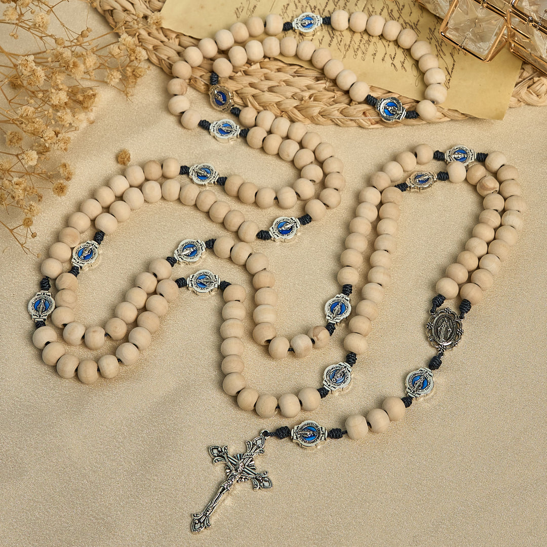 Christianartworkshop Traditional Ivory Bead Fifteen Decade Prayer Rosary with Miraculous Medal - 15 Decade Rosary - image 0