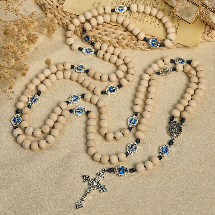 Christianartworkshop Traditional Ivory Bead Fifteen Decade Prayer Rosary with Miraculous Medal - 15 Decade Rosary - image 0