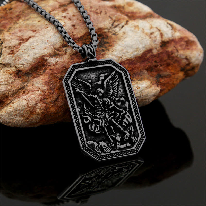 Christianartworkshop Classic Style St. Michael the Archangel Protection Stainless Steel Pendant Necklace - Retro-black - image 11