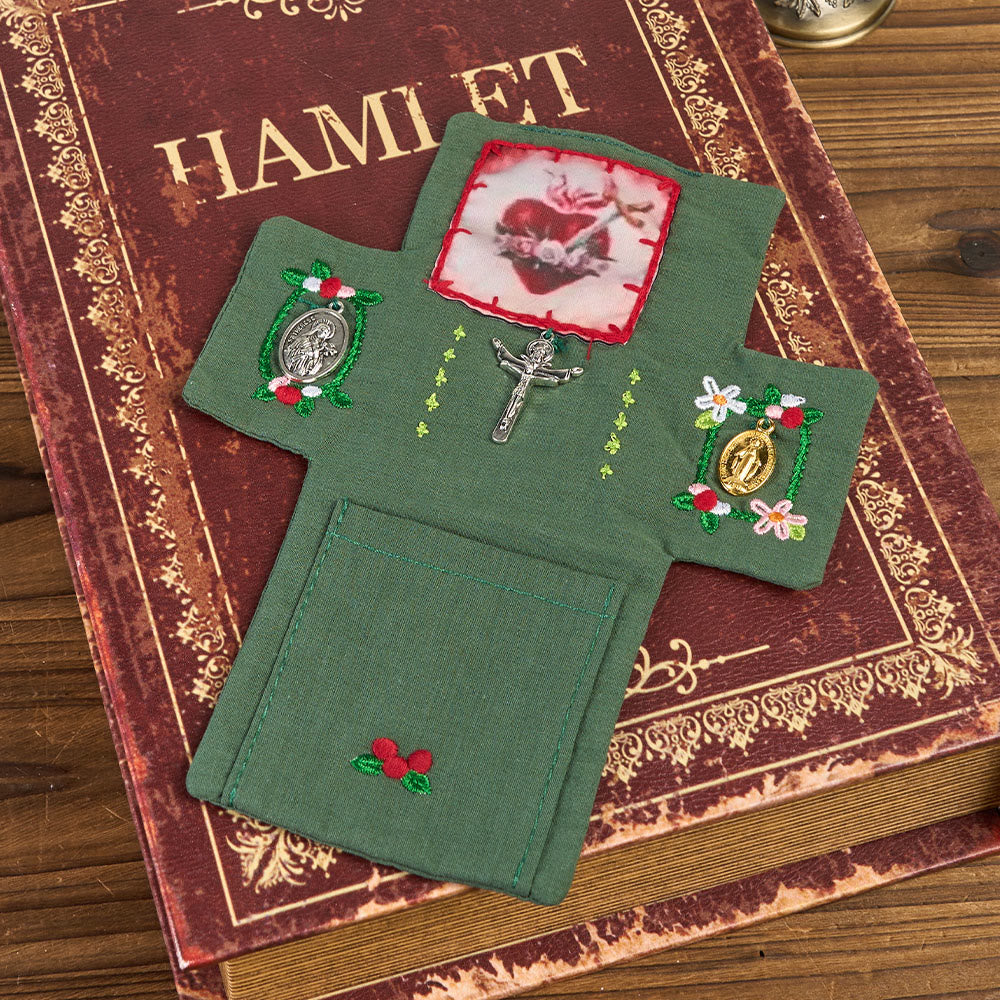FREE Today: Classic Style Handcrafted Pocket Shrine with a Cross Inside - Green - image 1