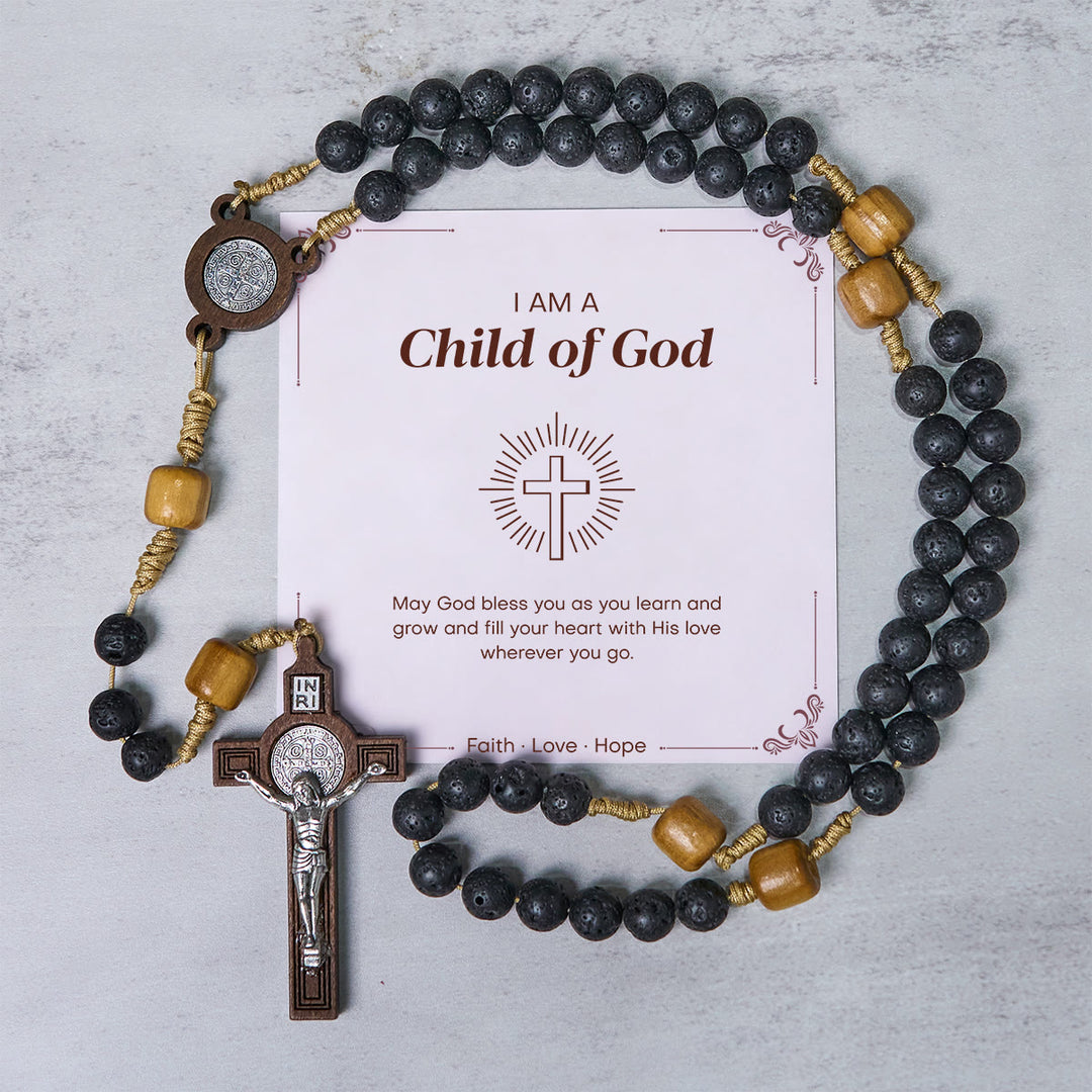 Christianartworkshop PRAYERFUL FAITH: Handmade Natural Durable Volcanic Stone Rosary with Gift Card - Child of God - image 2