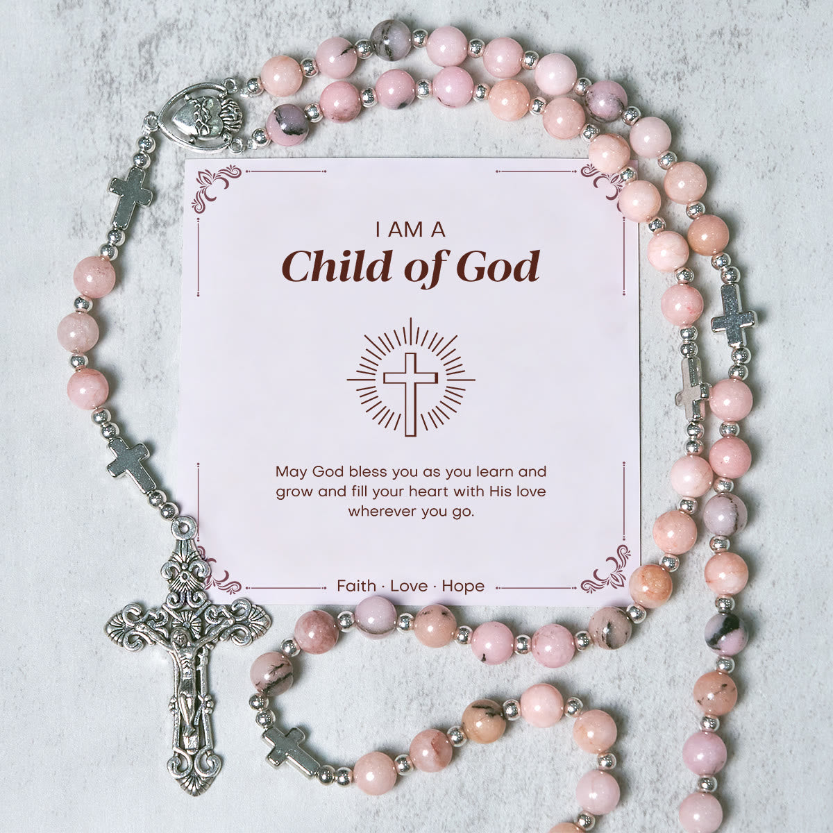 Christianartworkshop Prayerful Faith Pink Gemstone Rosary