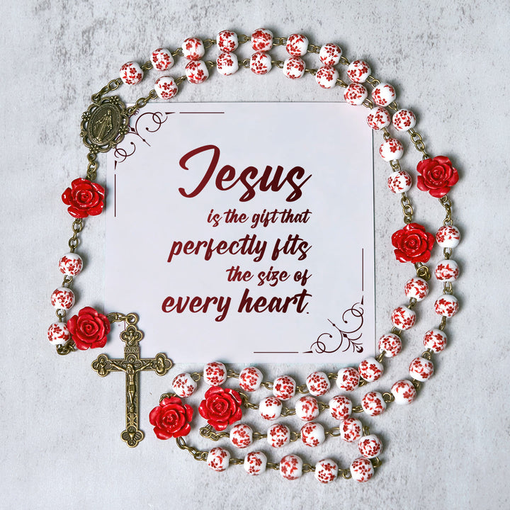 Christianartworkshop PRAYERFUL FAITH:Handmade Rose Cinnabar Beads Rosary with Gift Card - Jesus is the Gift - image 0