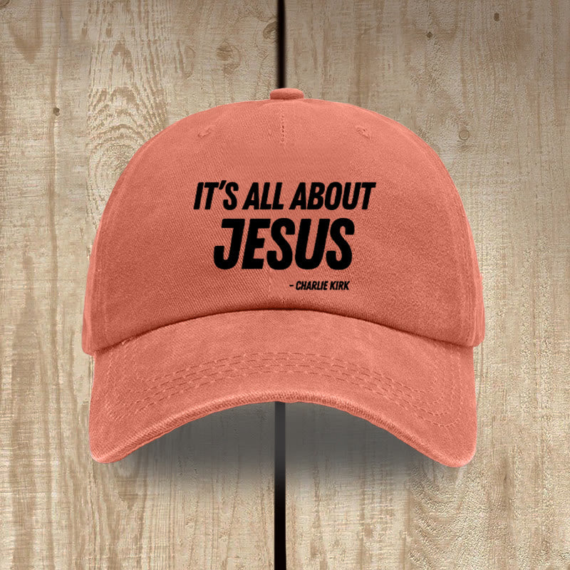 Christianartworkshop Charlie Kirk Inspired Patriotic Washed Hat: It's all about Jesus Design - Orange - image 0
