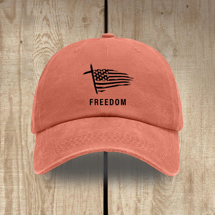 Christianartworkshop Adjustable Patriotic Washed Hat: Cross, American Flag & FREEDOM Emblem - Orange - image 15