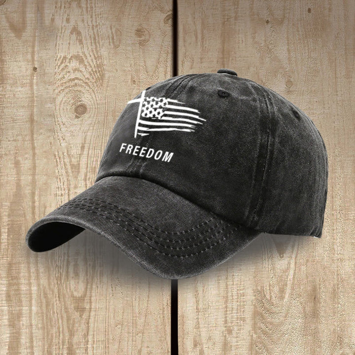 Christianartworkshop Adjustable Patriotic Washed Hat: Cross, American Flag & FREEDOM Emblem - image 3