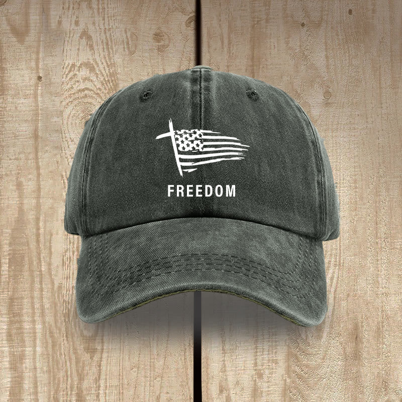 Christianartworkshop Adjustable Patriotic Washed Hat: Cross, American Flag & FREEDOM Emblem - Army Green - image 7