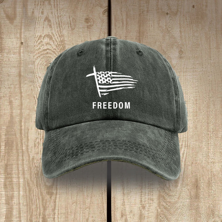 Christianartworkshop Adjustable Patriotic Washed Hat: Cross, American Flag & FREEDOM Emblem - Army Green - image 7
