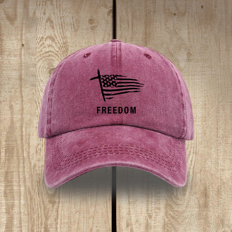 Christianartworkshop Adjustable Patriotic Washed Hat: Cross, American Flag & FREEDOM Emblem - Wine - image 14