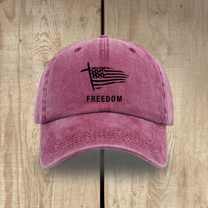 Christianartworkshop Adjustable Patriotic Washed Hat: Cross, American Flag & FREEDOM Emblem - Wine - image 14