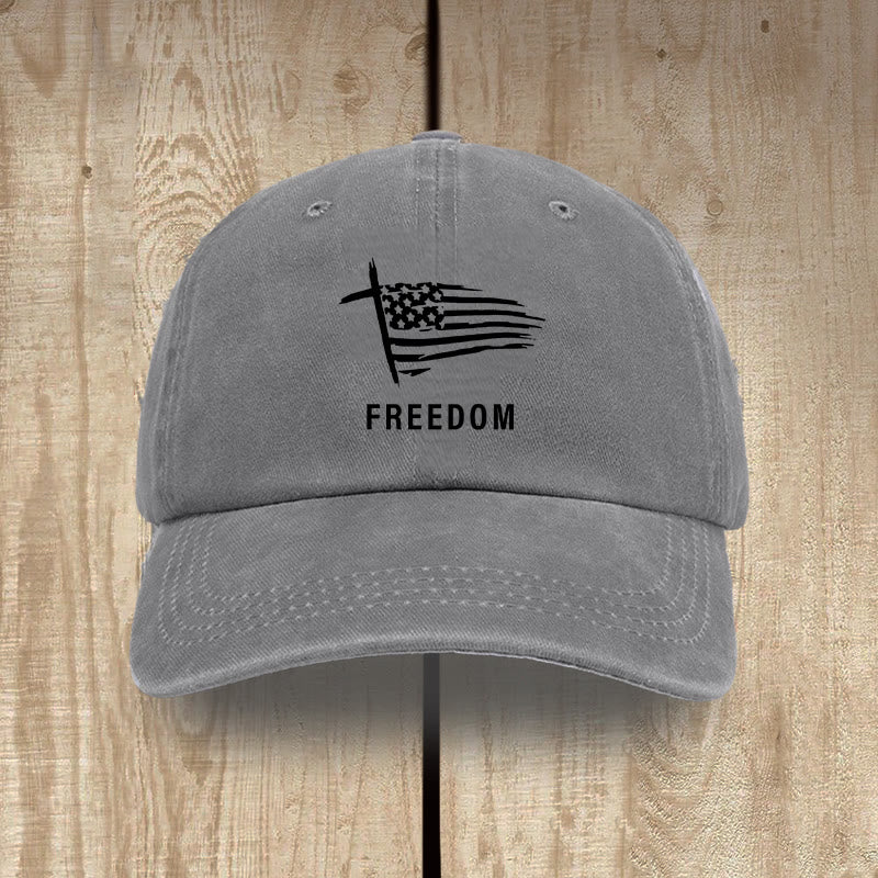 Christianartworkshop Adjustable Patriotic Washed Hat: Cross, American Flag & FREEDOM Emblem - Grey - image 6