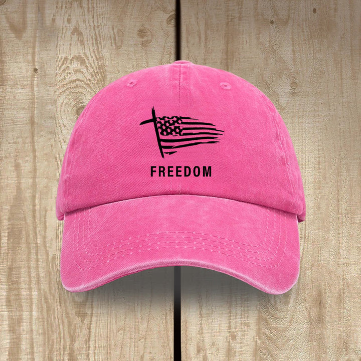 Christianartworkshop Adjustable Patriotic Washed Hat: Cross, American Flag & FREEDOM Emblem - Rose - image 13