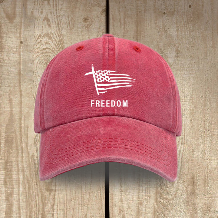 Christianartworkshop Adjustable Patriotic Washed Hat: Cross, American Flag & FREEDOM Emblem - Red - image 12