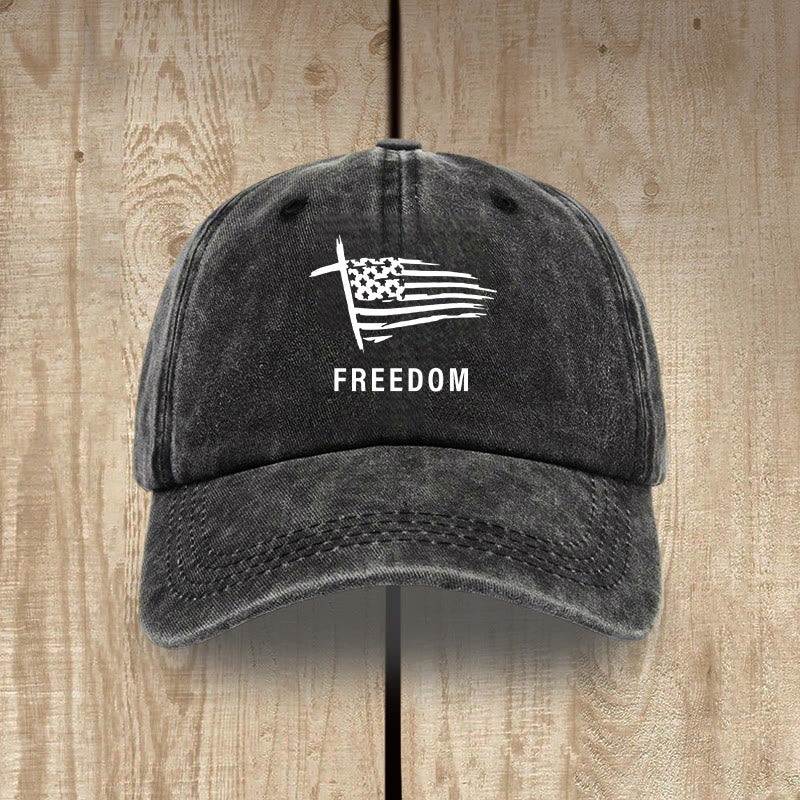 Christianartworkshop Adjustable Patriotic Washed Hat: Cross, American Flag & FREEDOM Emblem - Black - image 2
