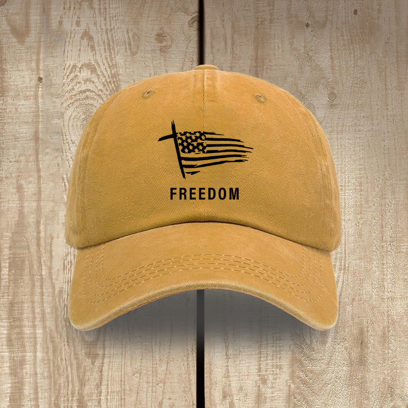 Christianartworkshop Adjustable Patriotic Washed Hat: Cross, American Flag & FREEDOM Emblem - Yellow - image 16