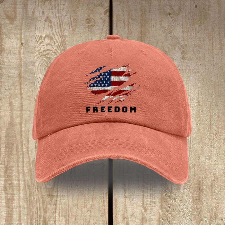 Christianartworkshop Patriotism Washed Hat with Distressed American Flag & FREEDOM Print - Orange - image 15