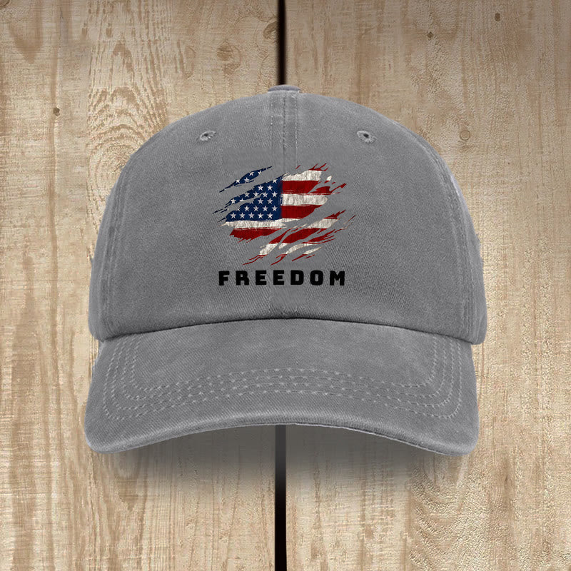 Christianartworkshop Patriotism Washed Hat with Distressed American Flag & FREEDOM Print - Grey - image 6