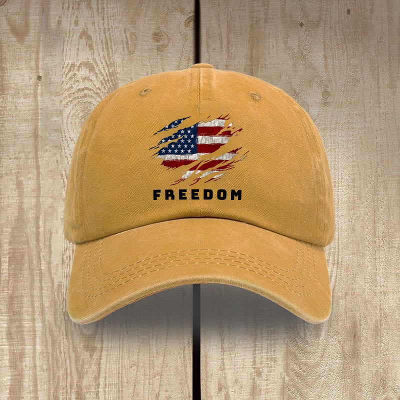 Christianartworkshop Patriotism Washed Hat with Distressed American Flag & FREEDOM Print - Yellow - image 16