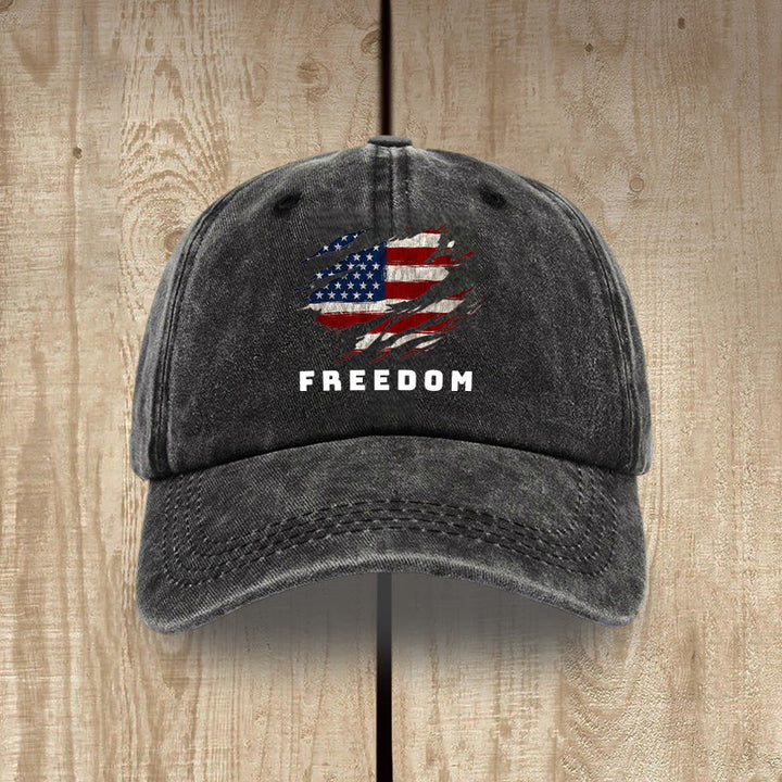 Christianartworkshop Patriotism Washed Hat with Distressed American Flag & FREEDOM Print - Black - image 2