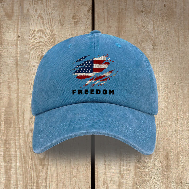 Christianartworkshop Patriotism Washed Hat with Distressed American Flag & FREEDOM Print - Royal Blue - image 8