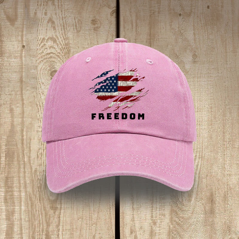 Christianartworkshop Patriotism Washed Hat with Distressed American Flag & FREEDOM Print - Pink - image 12