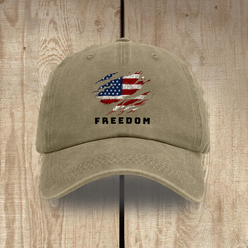 Christianartworkshop Patriotism Washed Hat with Distressed American Flag & FREEDOM Print - Khaki - image 0