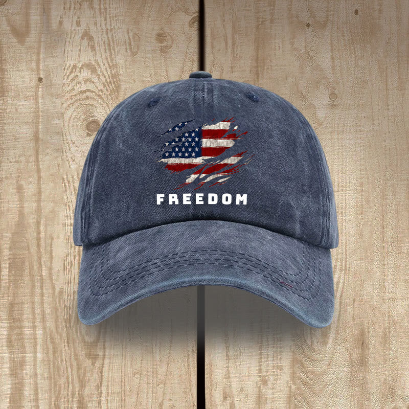 Christianartworkshop Patriotism Washed Hat with Distressed American Flag & FREEDOM Print - Navy Blue - image 9