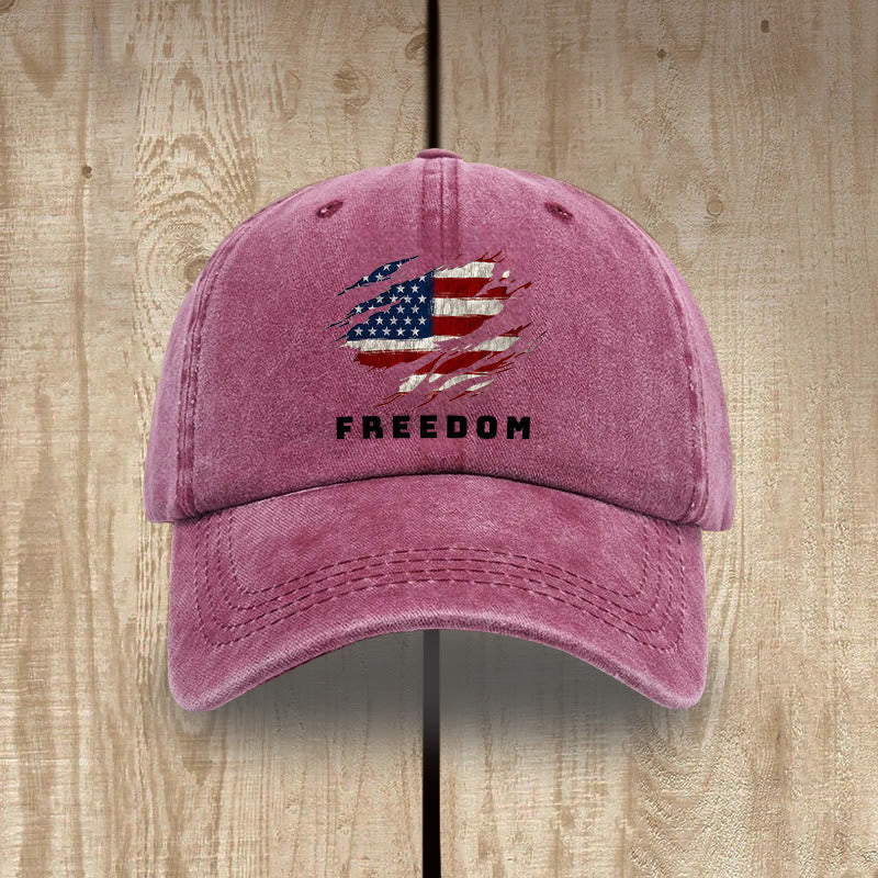 Christianartworkshop Patriotism Washed Hat with Distressed American Flag & FREEDOM Print - Wine - image 14