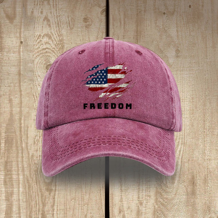 Christianartworkshop Patriotism Washed Hat with Distressed American Flag & FREEDOM Print - Wine - image 14