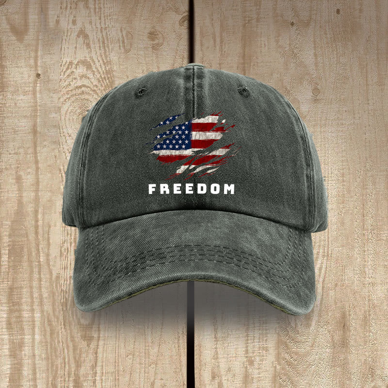 Christianartworkshop Patriotism Washed Hat with Distressed American Flag & FREEDOM Print - Army Green - image 7
