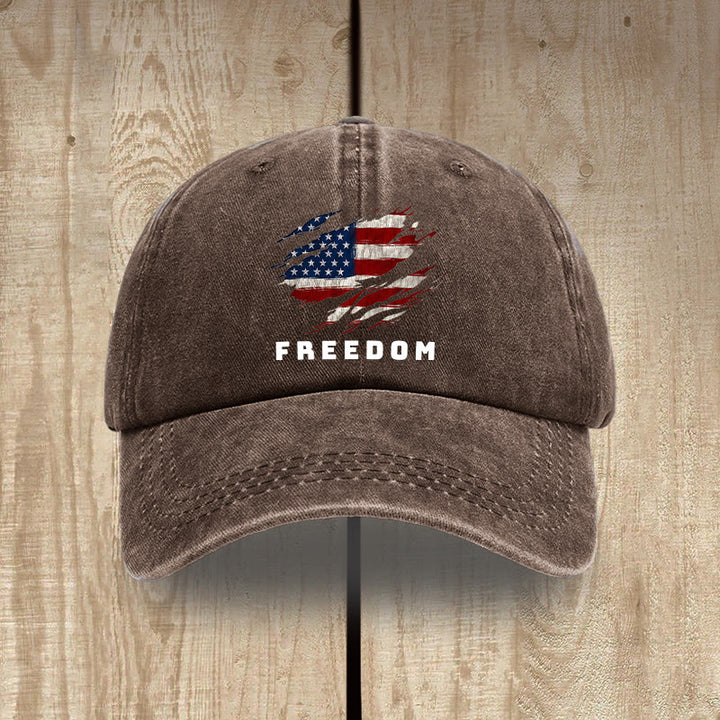 Christianartworkshop Patriotism Washed Hat with Distressed American Flag & FREEDOM Print - Coffee - image 11