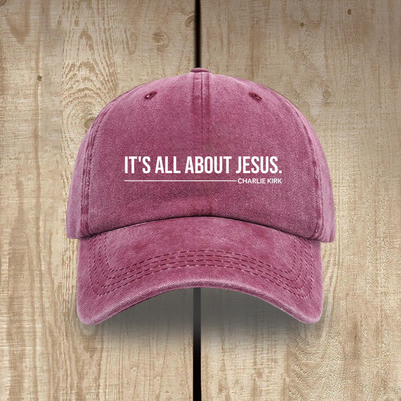 Christianartworkshop Everyday Washed Cotton Cap: It's All About Jesus by Charlie Kirk - Wine - image 14