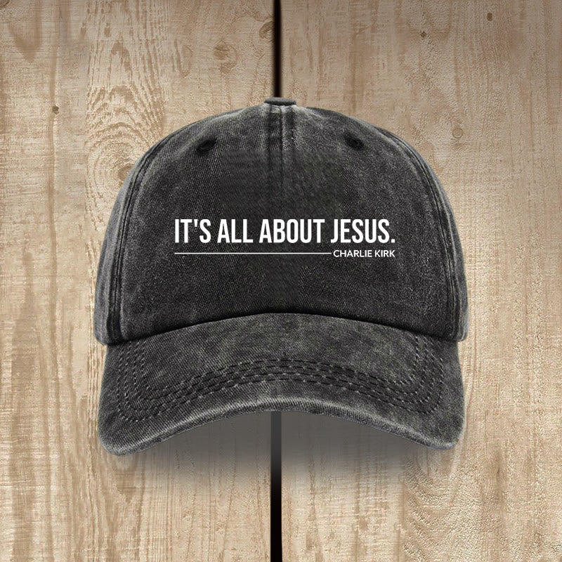 Christianartworkshop Everyday Washed Cotton Cap: It's All About Jesus by Charlie Kirk - Black - image 2