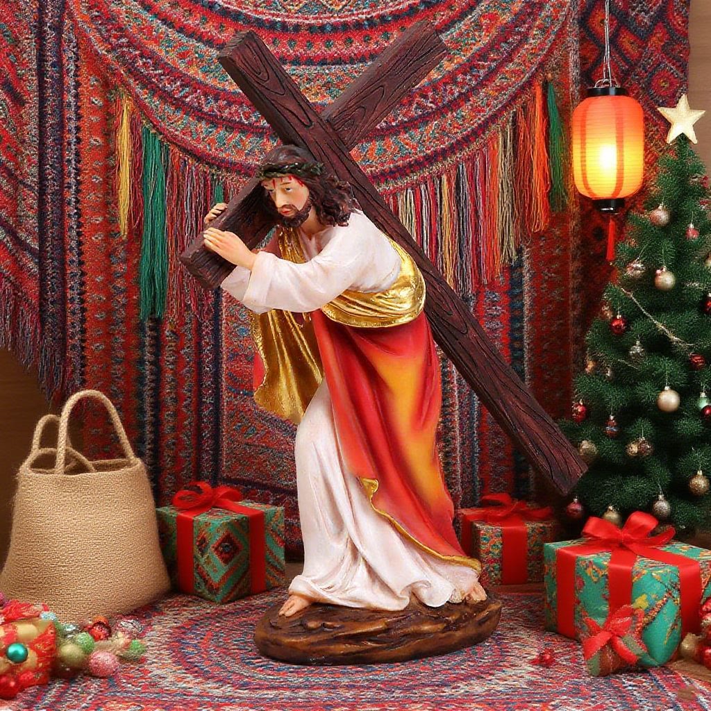 Christianartworkshop Christmas Jesus Carrying Cross Figurine with Thorn Crown - image 1