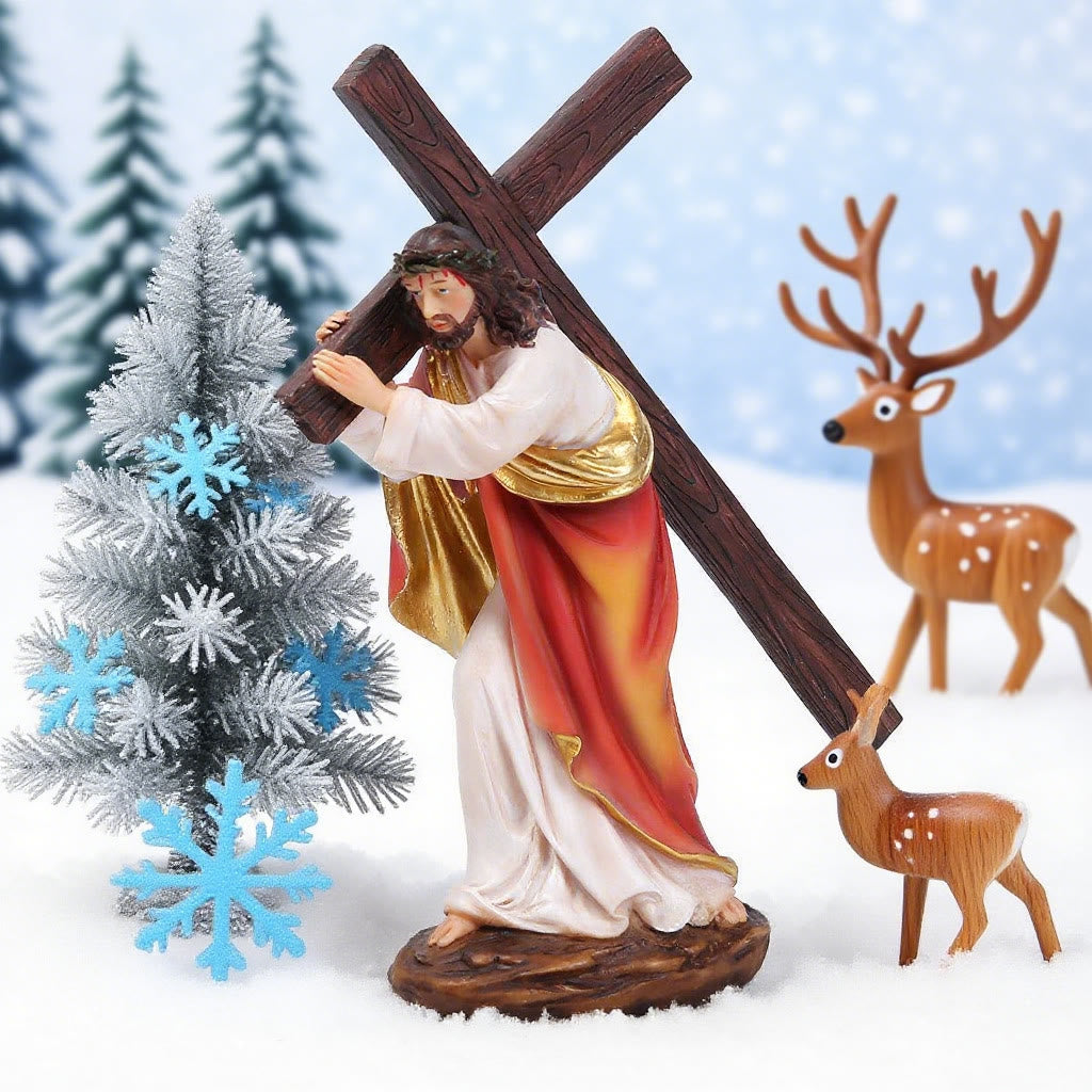 Christianartworkshop Christmas Jesus Carrying Cross Figurine with Thorn Crown - Jesus with Cross - image 0