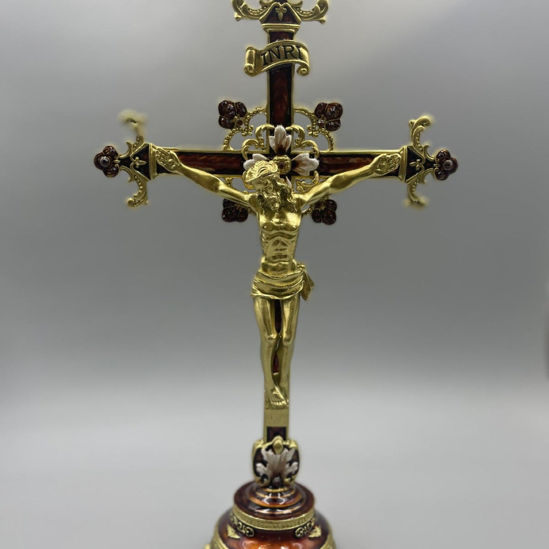 Christianartworkshop INRI Inscribed Crucifix Figurine with Ornate Craftsmanship - Golden - image 0