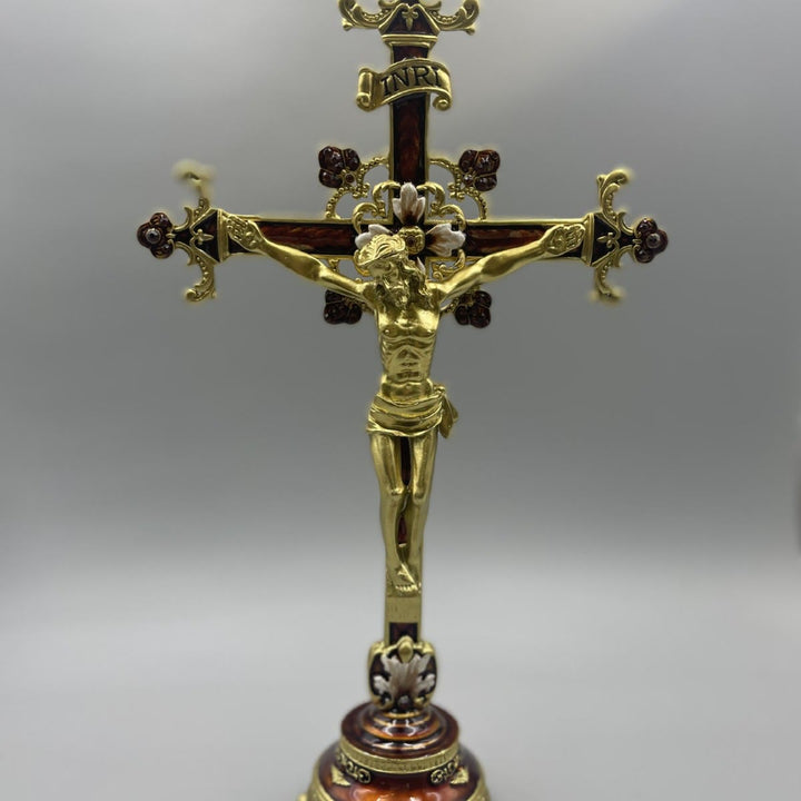 Christianartworkshop INRI Inscribed Crucifix Figurine with Ornate Craftsmanship - Golden - image 0
