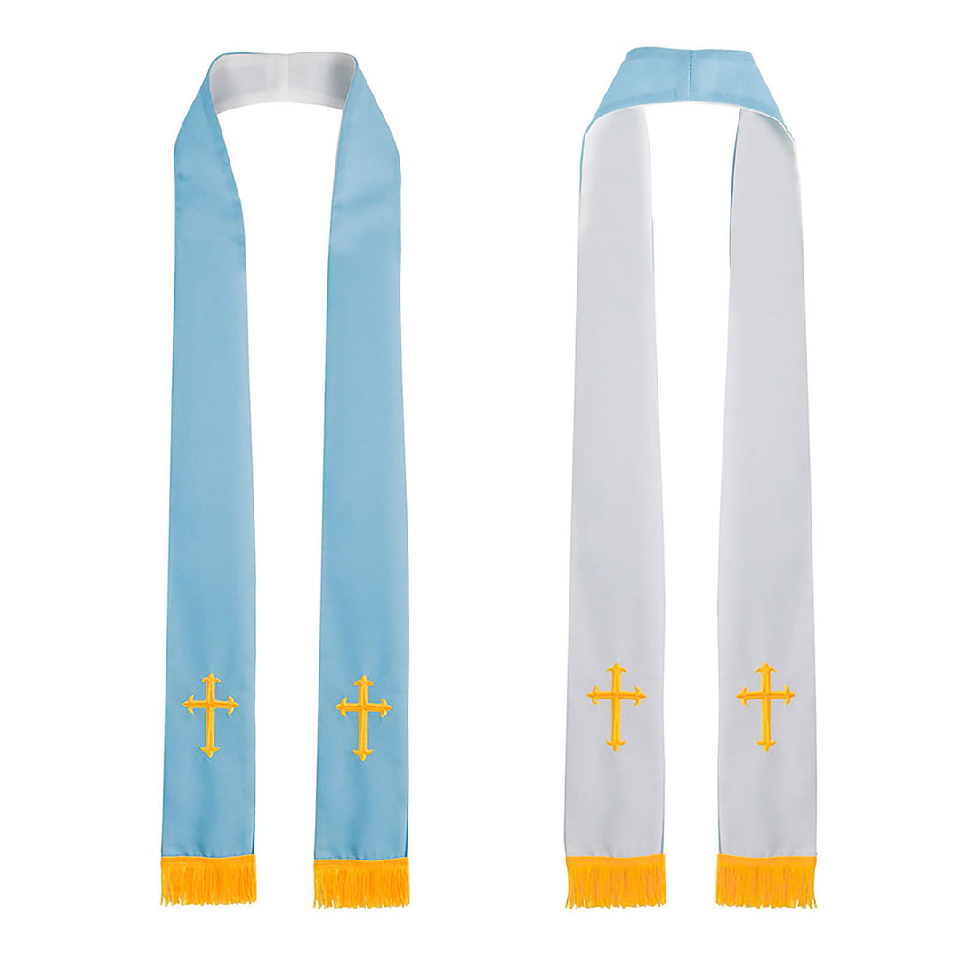 Colorful Style Versatile Reversible Liturgical Clergy Stole with Golden Tassel Trim - Blue & White - image 0
