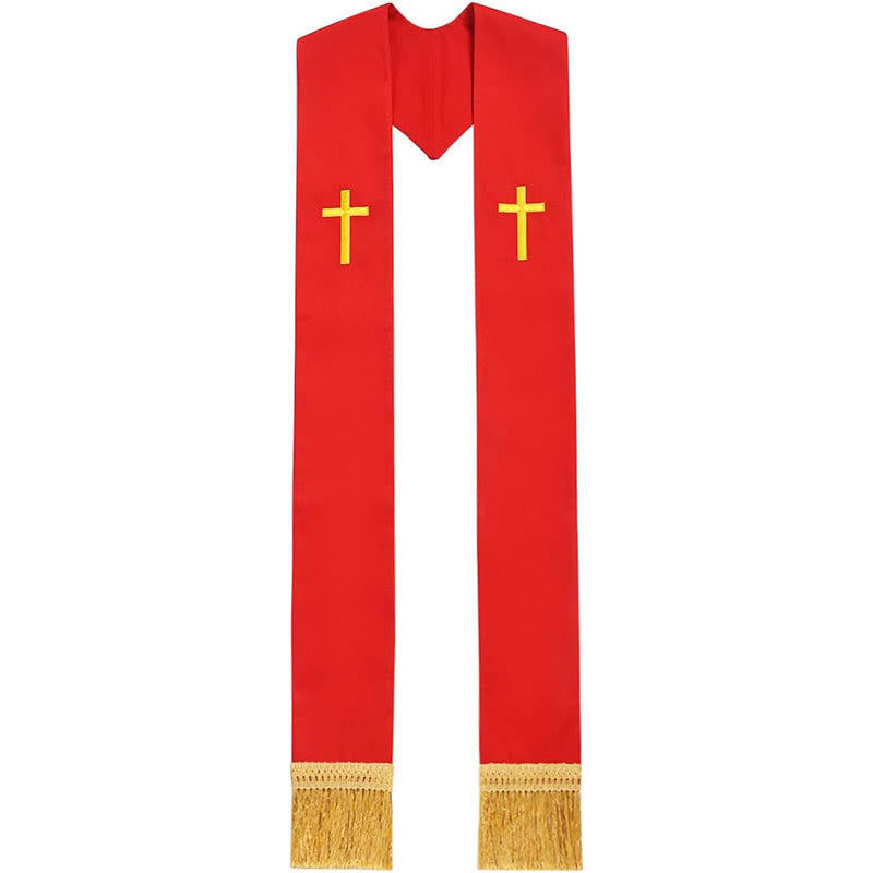 Christianartworkshop Traditional Multi-Color Clergy Stole with V-Neck & Straight Neck - Red (V-Neck) - image 15