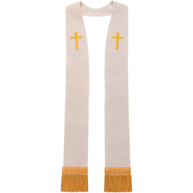 Christianartworkshop Traditional Multi-Color Clergy Stole with V-Neck & Straight Neck - White (Straight Neck) - image 12