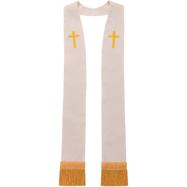 Christianartworkshop Traditional Multi-Color Clergy Stole with V-Neck & Straight Neck - White (Straight Neck) - image 12