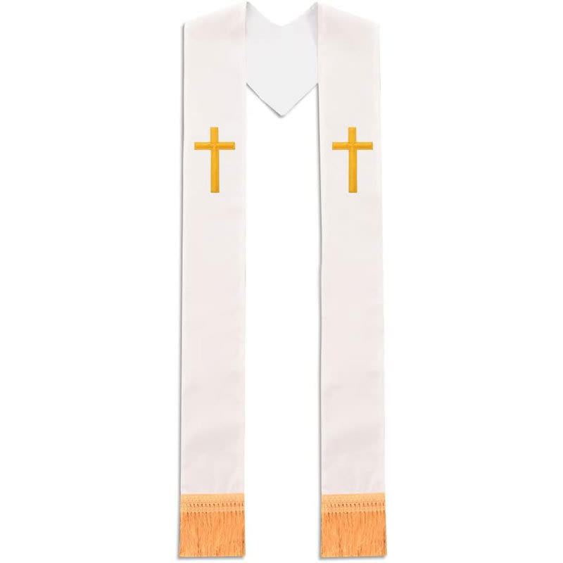 Christianartworkshop Traditional Multi-Color Clergy Stole with V-Neck & Straight Neck - White (V-Neck) - image 13