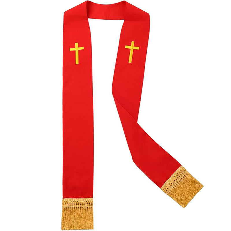 Christianartworkshop Traditional Multi-Color Clergy Stole with V-Neck & Straight Neck - Red (Straight Neck) - image 14