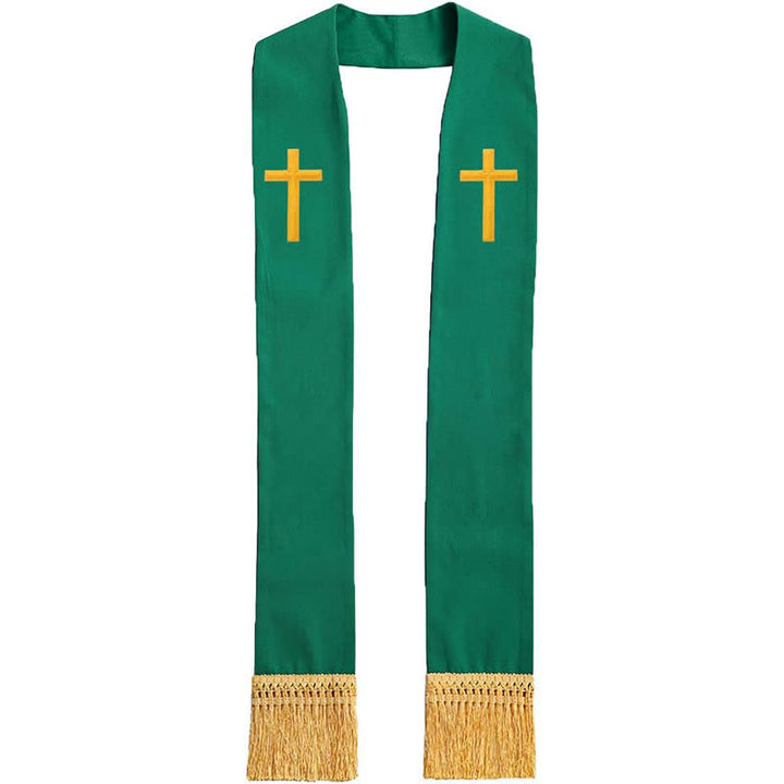 Christianartworkshop Traditional Multi-Color Clergy Stole with V-Neck & Straight Neck - Green (Straight Neck) - image 16
