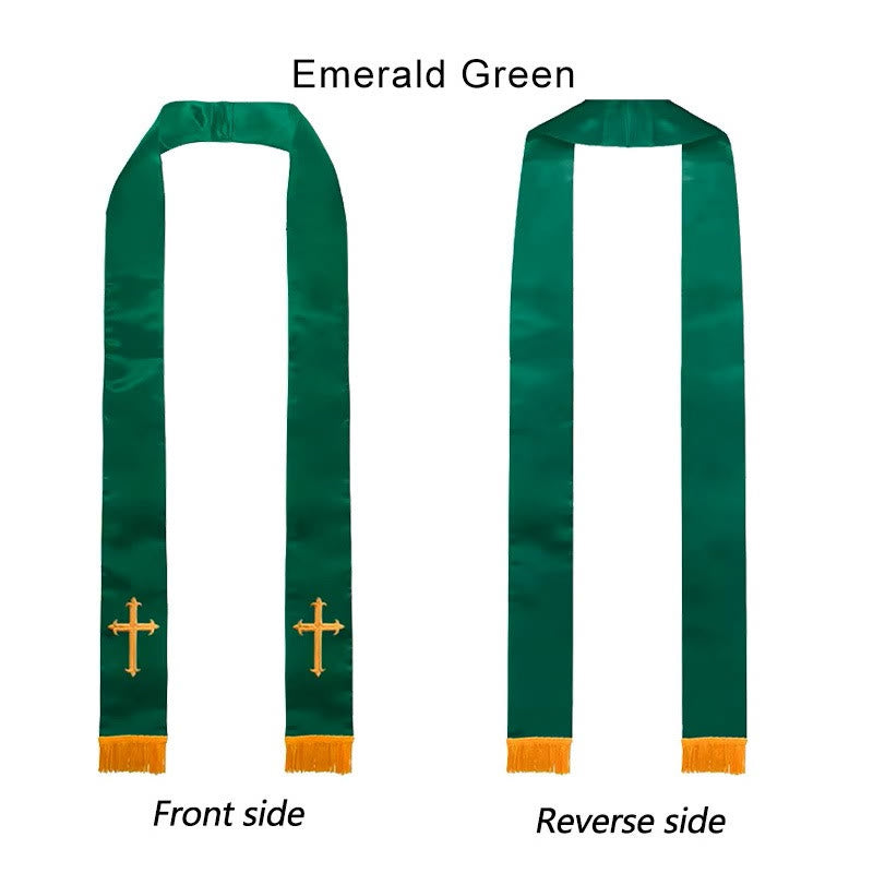 Christianartworkshop Straight Neck Multi-Color Clergy Stole with Elegant Tassel Trim - Green - Standard Liturgical (270cm Total) - image 2