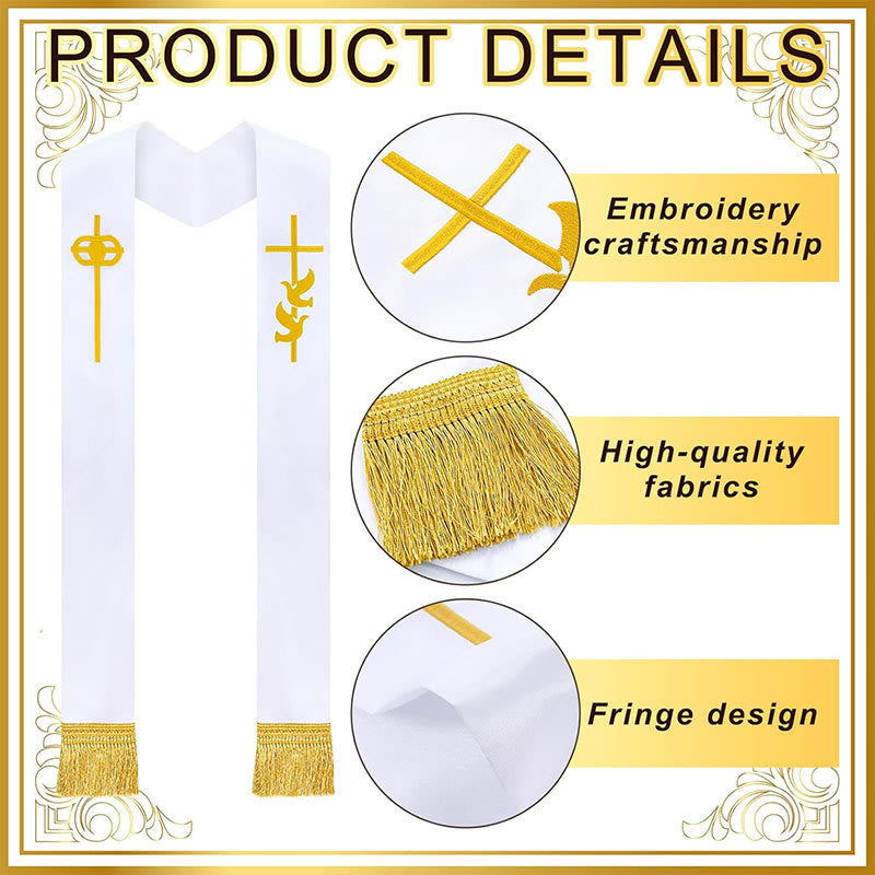 Christianartworkshop Pure White Liturgical Stole with Golden Cross and Holy Spirit Dove - image 3