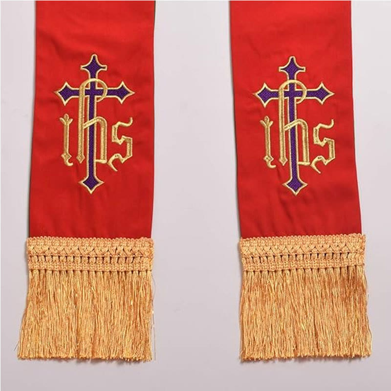 Christianartworkshop Red and Green Reversible Clergy Stole Featuring Cross and IHS Monogram - image 2