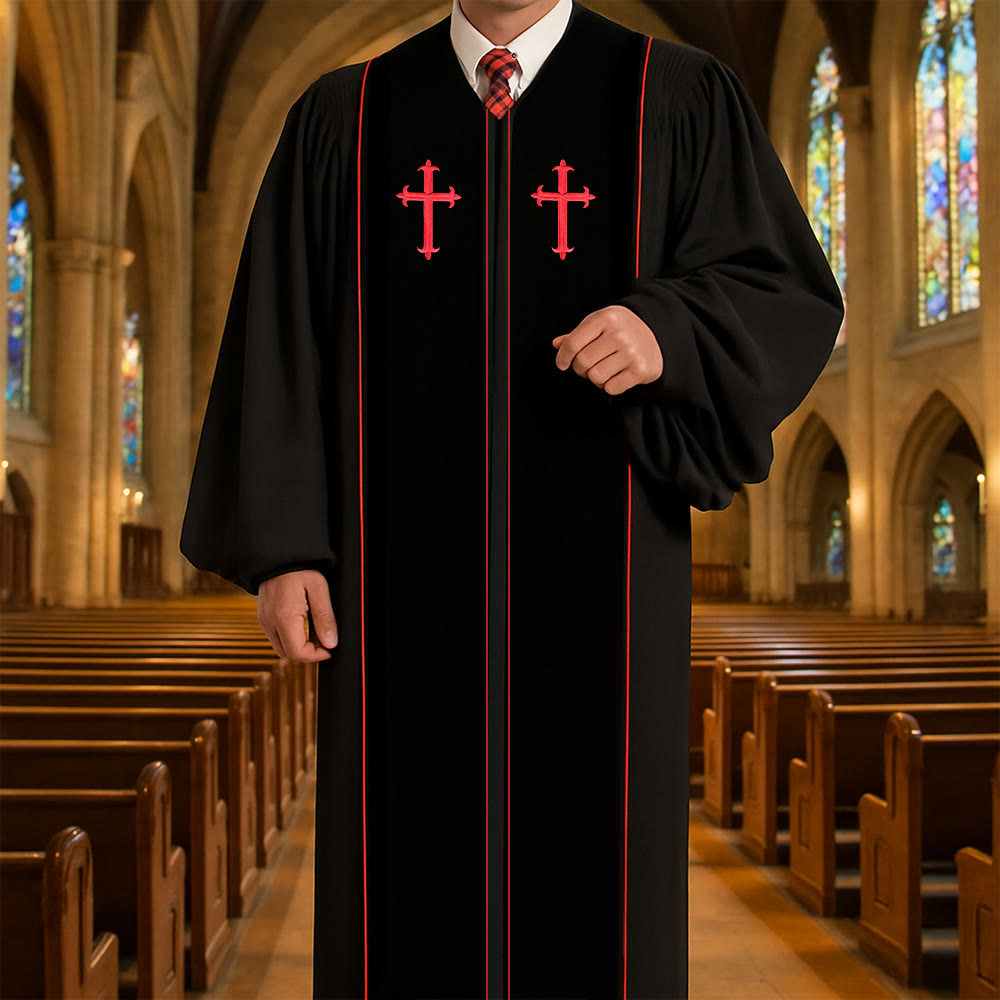 Christianartworkshop Traditional Black Clergy Robe with Red Cross Embr ...
